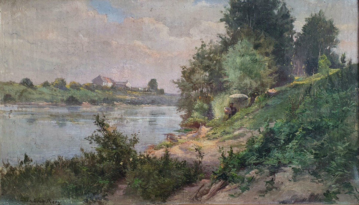 Charles Léon Mery Peintre En Bord De Seine Huile Sur Toile Contrecollée XIXème Siècle