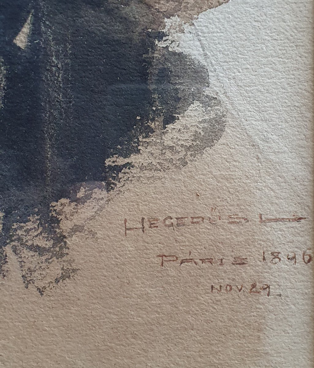 Laszlo Hegedüs Autoportrait Aquarelle Paris 1896 peintre hongrois -photo-4