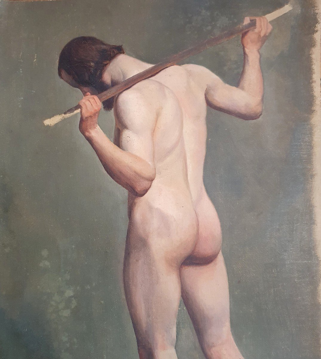 Naked Man Academy 1850 Signature Oil On Canvas-photo-2