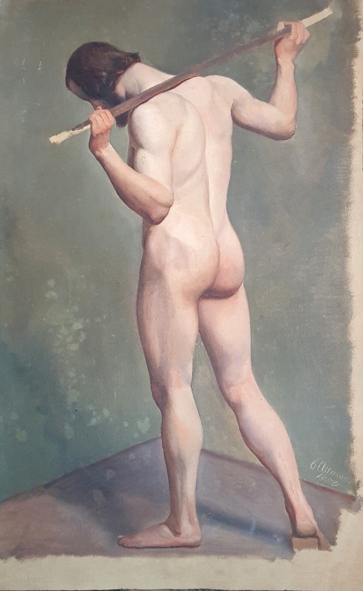 Académie Homme Nu 1850 Signature Huile Sur Toile