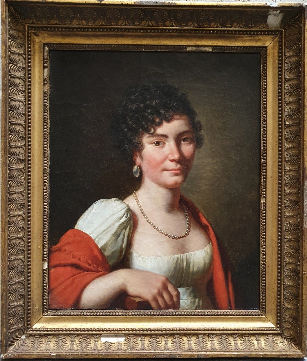 Portrait De Femme Aux Bijoux époque Empire Huile Sur Toile Belot-photo-2