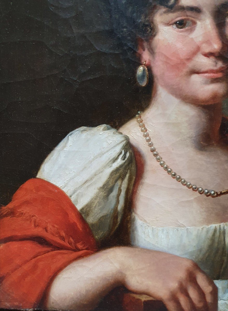 Portrait De Femme Aux Bijoux époque Empire Huile Sur Toile Belot-photo-4