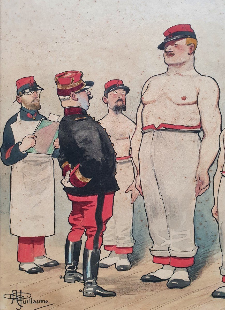 Albert Guillaume Caricature Militaire Aquarelle Et Gouache Sur Papier  Visite Médicale -photo-4