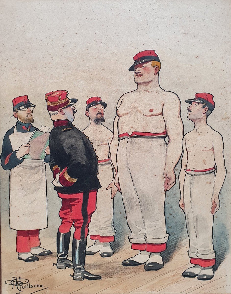 Albert Guillaume Military Caricature Watercolor And Gouache On Paper Medical Visit