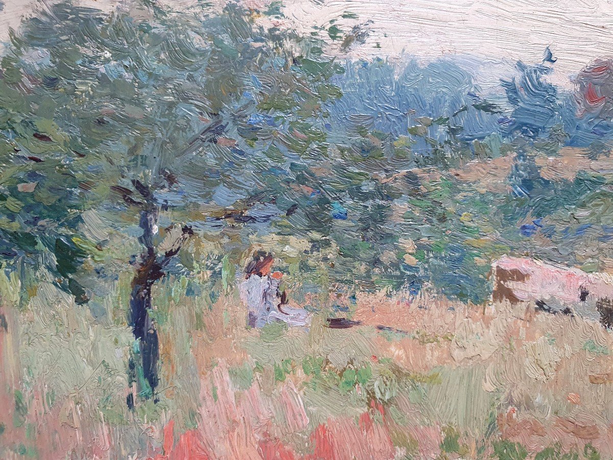 Ernest Godfrinon Landscape With The Young Girl Post-impressionism Oil On Panel Belgian School-photo-2