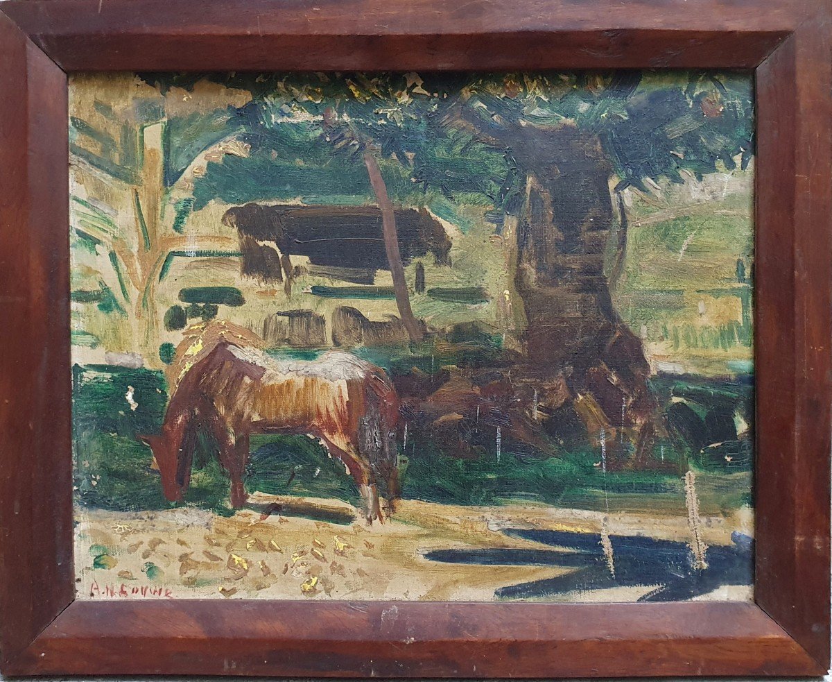 Adriaan Herman Gouwe Horse In Tahiti Oil On Canvas Circa 1930 To Restore-photo-2