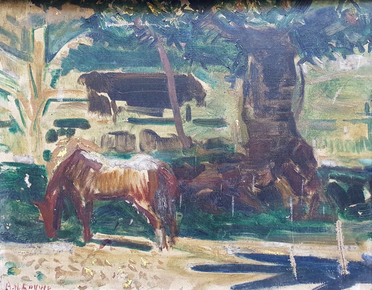 Adriaan Herman Gouwe Horse In Tahiti Oil On Canvas Circa 1930 To Restore