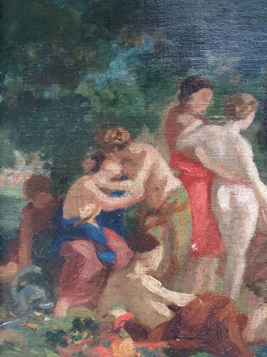 Esquisse Bacchanale Huile Sur Toile Du XIXème Siècle-photo-4