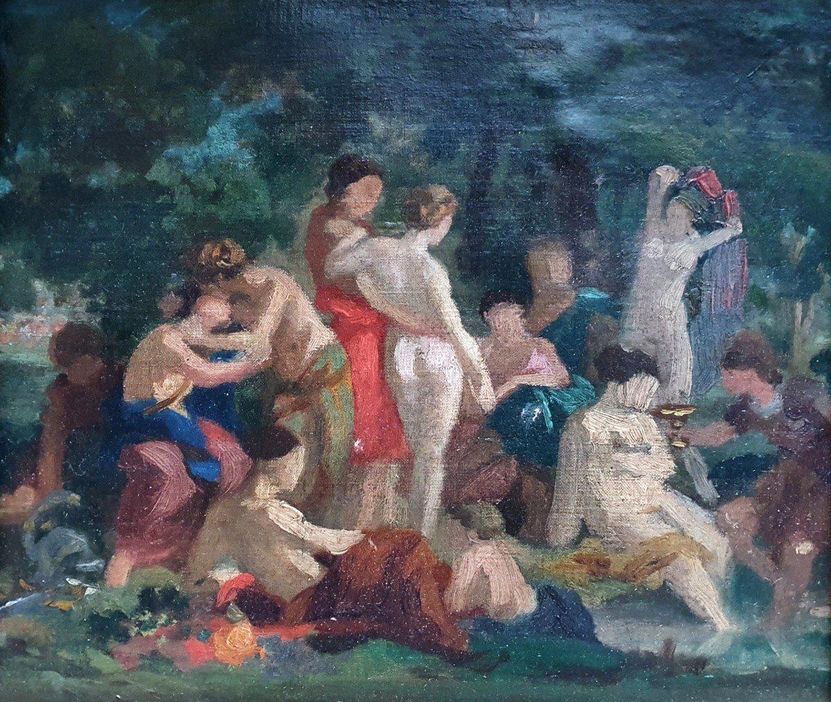 Esquisse Bacchanale Huile Sur Toile Du XIXème Siècle