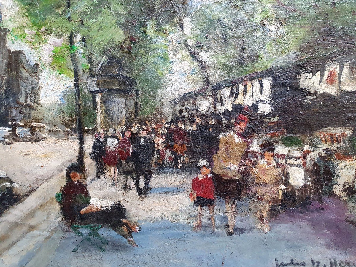 Jules René Hervé The Booksellers In Paris Oil On Canvas-photo-2