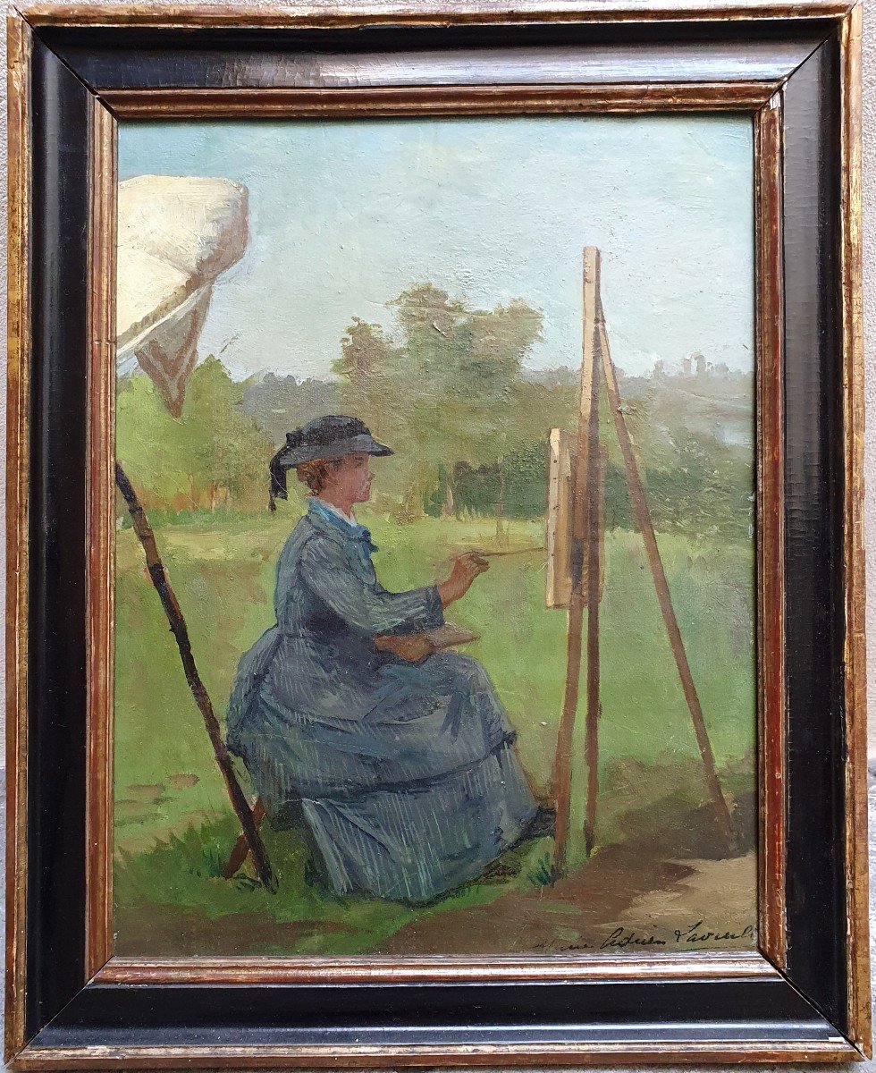 Marie Adrien Lavieille Autoportrait Au Chevalet Huile Sur Carton Fin Du XIXème Siècle-photo-2