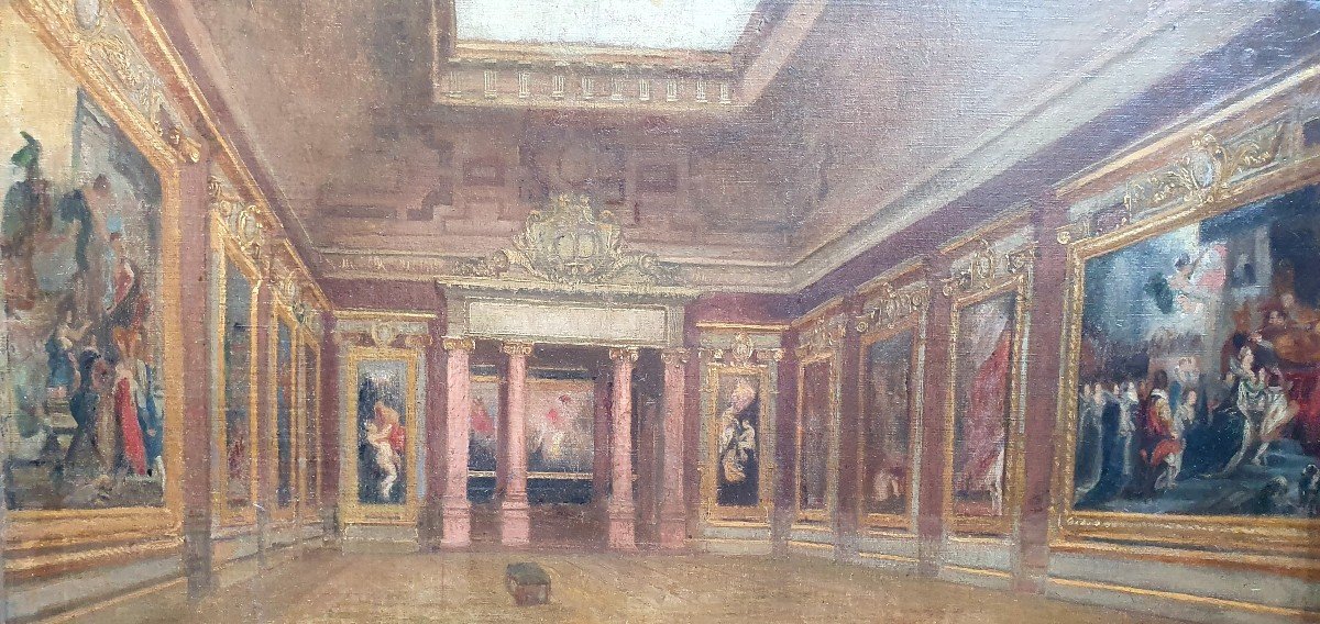 Intérieur Du Musée Du Louvre La Salle Du Cycle Marie De Médicis Rubens Vers 1900 Huile Toile-photo-4