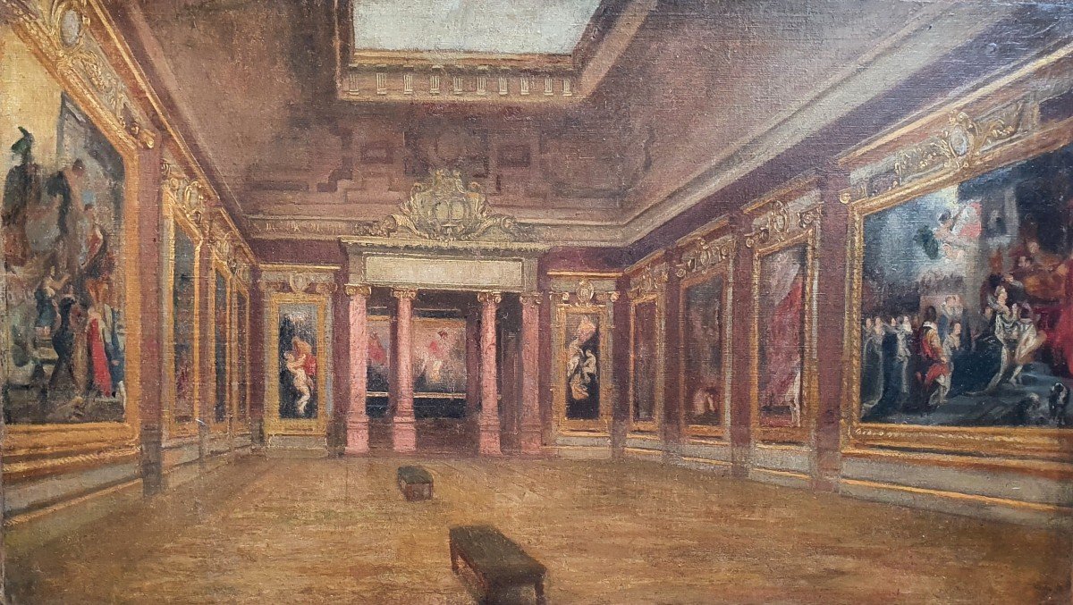 Intérieur Du Musée Du Louvre La Salle Du Cycle Marie De Médicis Rubens Vers 1900 Huile Toile