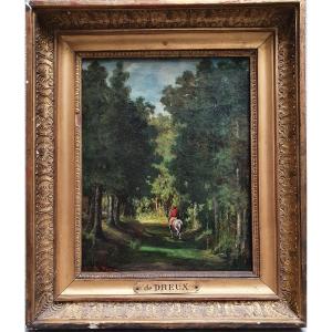 Attribué à Alfred De Dreux Cavalier Dans La Forêt Chasse Huile Sur Toile Vers 1850-60