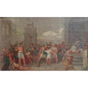 Ancient Rome Oil On Canvas Laminated Sketch