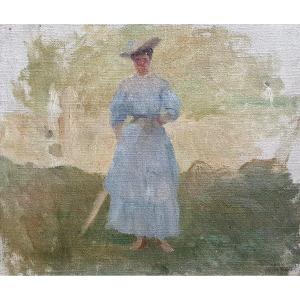 Ernest Quost Portrait d'Une Femme Huile Toile Impressionniste 