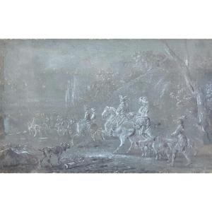 Hunting Scene Louis XV Gouache On Paper