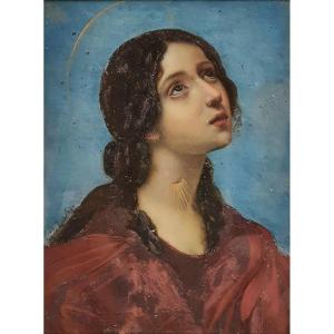 Saint Lucy After Carlo Dolci Gouache Or Oil On Alabaster End Of The 18th Century