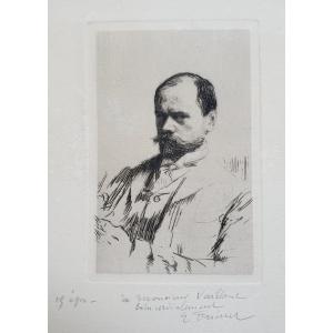 Emile Friant Self-portrait Etching Engraving School Of Nancy Signed Portrait