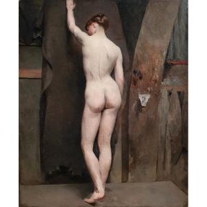 Femme Nue Dans Un Atelier d'Artiste Huile Sur Toile Fin Du XIXème Siècle