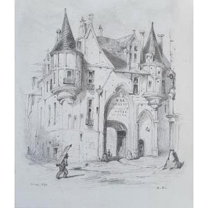 Hotel De Sens Drawing Graphite 1854 Forney Library Paris  