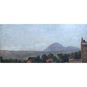 View Of The Puy De Dôme From Clermont-ferrand Oil On Paper Or Cardboard End Of The 19th Century 