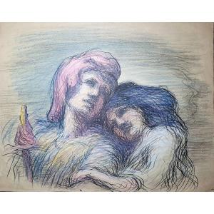 Charles Moreau Vauthier Couple Two Characters Drawing