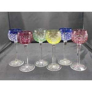 6 Saint-louis Wine Glasses Riesling Model Rhin Roemer Cut Decor