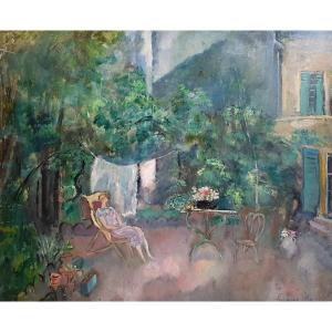 Hermine David The Chaise Longue School Of Paris Montmartre Oil On Cardboard 1924