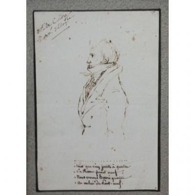 Portrait d'Un Professeur d'éloquence Dessin d'époque Directoire Fin XVIIIème