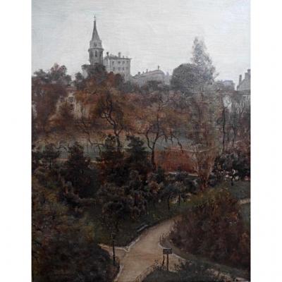 Théodore Lespinasse (1846-1918) Presumed View Of Lyon Park Oil On Canvas Painter Lyonnais