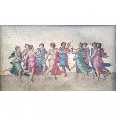 The Muses Dancing With Apollo Nineteenth Oil On Canvas After Baldassarre Peruzzi