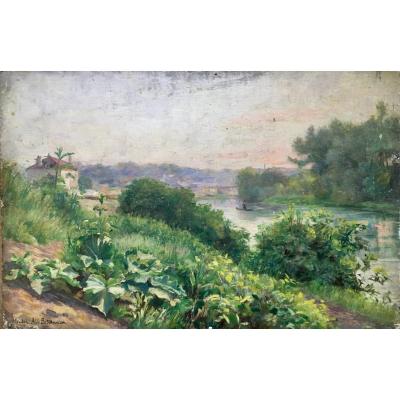 Albert Bettannier The Seine In Meudon Oil On Panel Early Twentieth