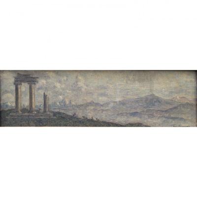 Roman Columns From Nyon By Robert Lemonnier Oil Canvas Sketch Town Hall Bagneux Ruin Switzerland