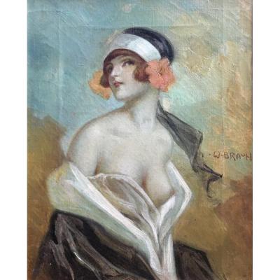 Wilhelm Hans Braun Woman With Naked Breast Oil On Canvas