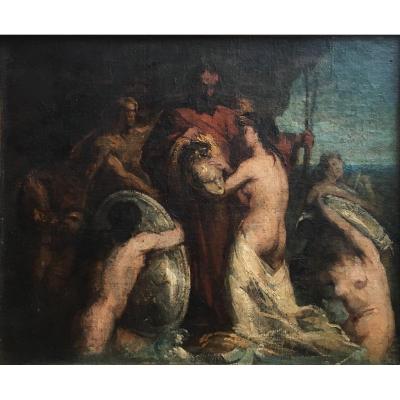 Thétis Et Vulcain Huile Sur Toile Début Du XIXème Siècle Esquisse Mythologie