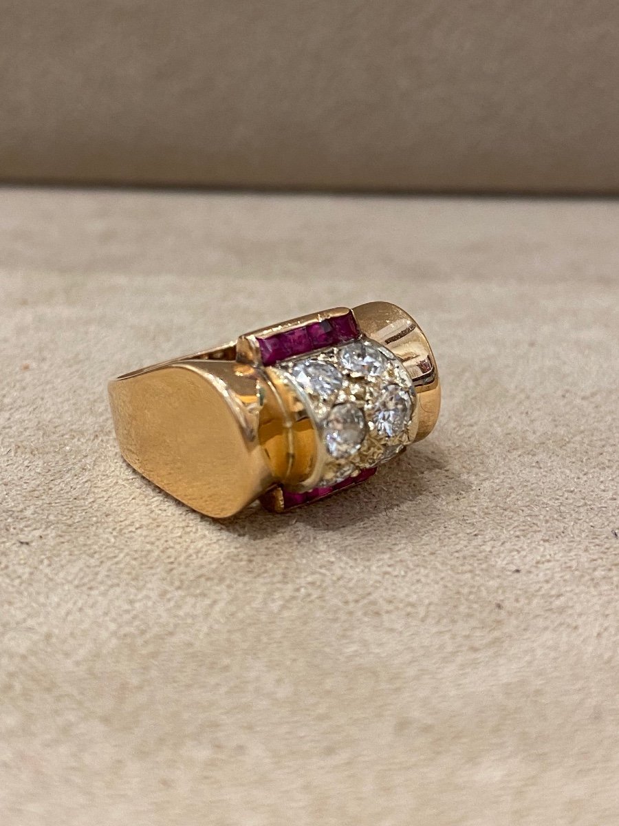 Diamond And Ruby Tank Ring Verneuil-photo-3