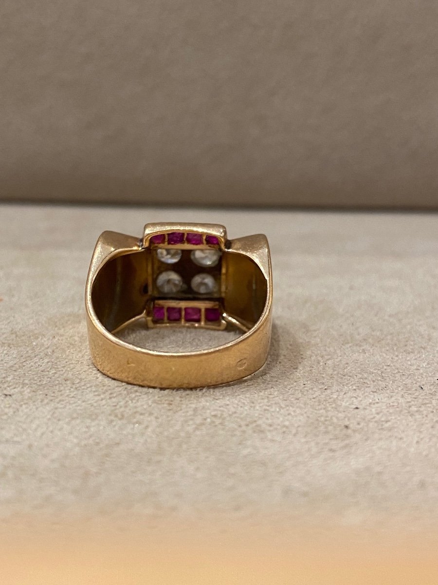 Diamond And Ruby Tank Ring Verneuil-photo-4