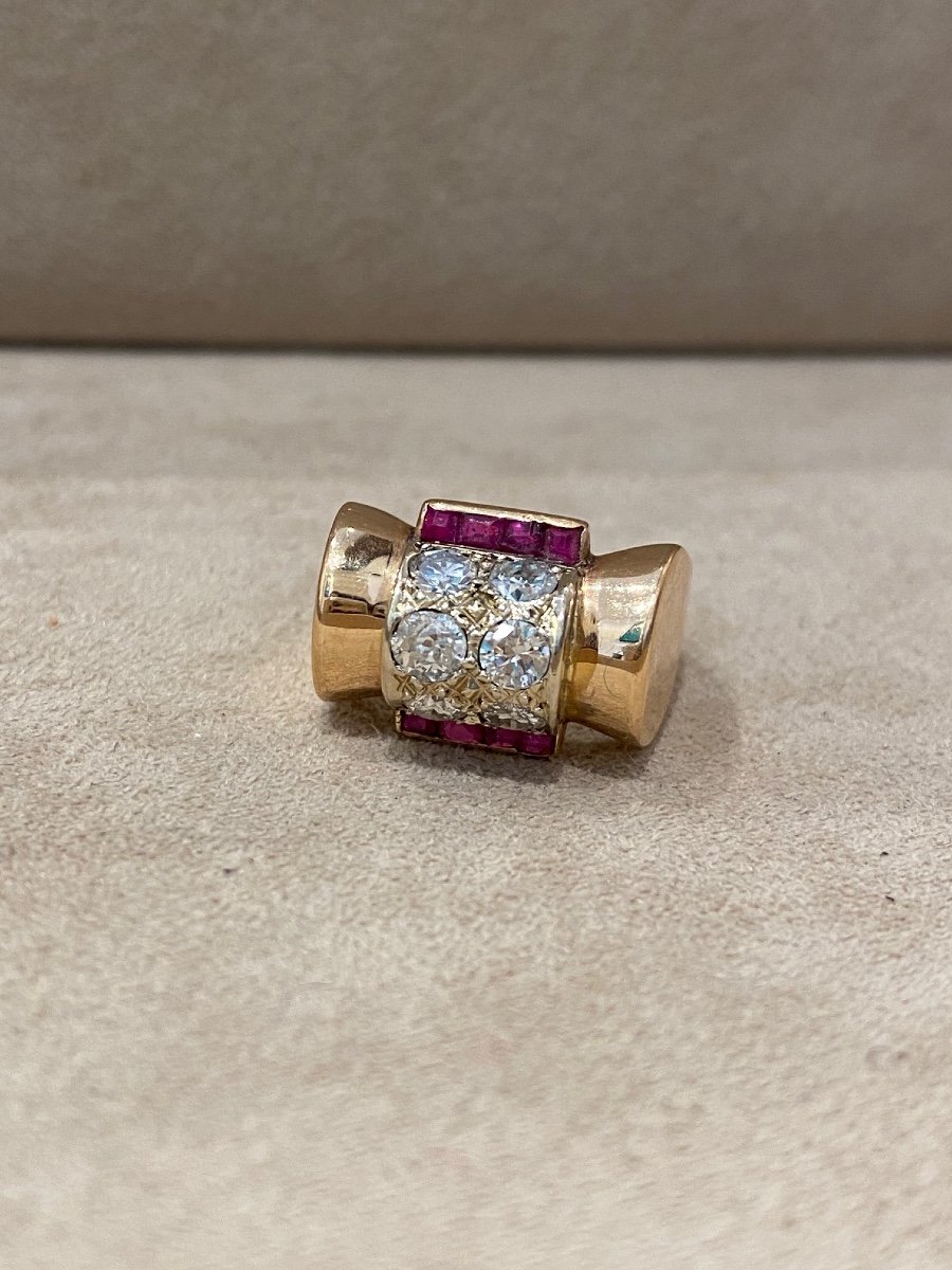 Diamond And Ruby Tank Ring Verneuil