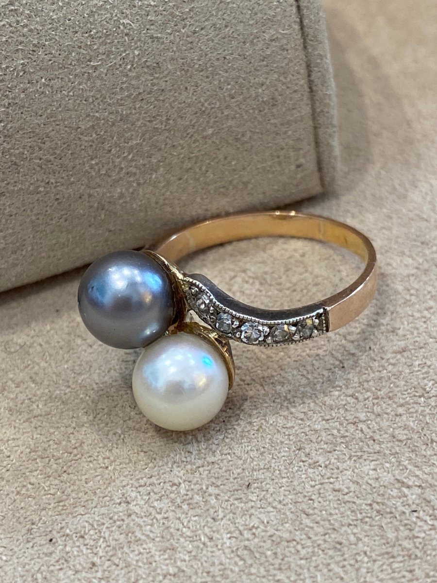 Old Toi & Moi Ring Including Tahitian Pearl And Diamonds-photo-4