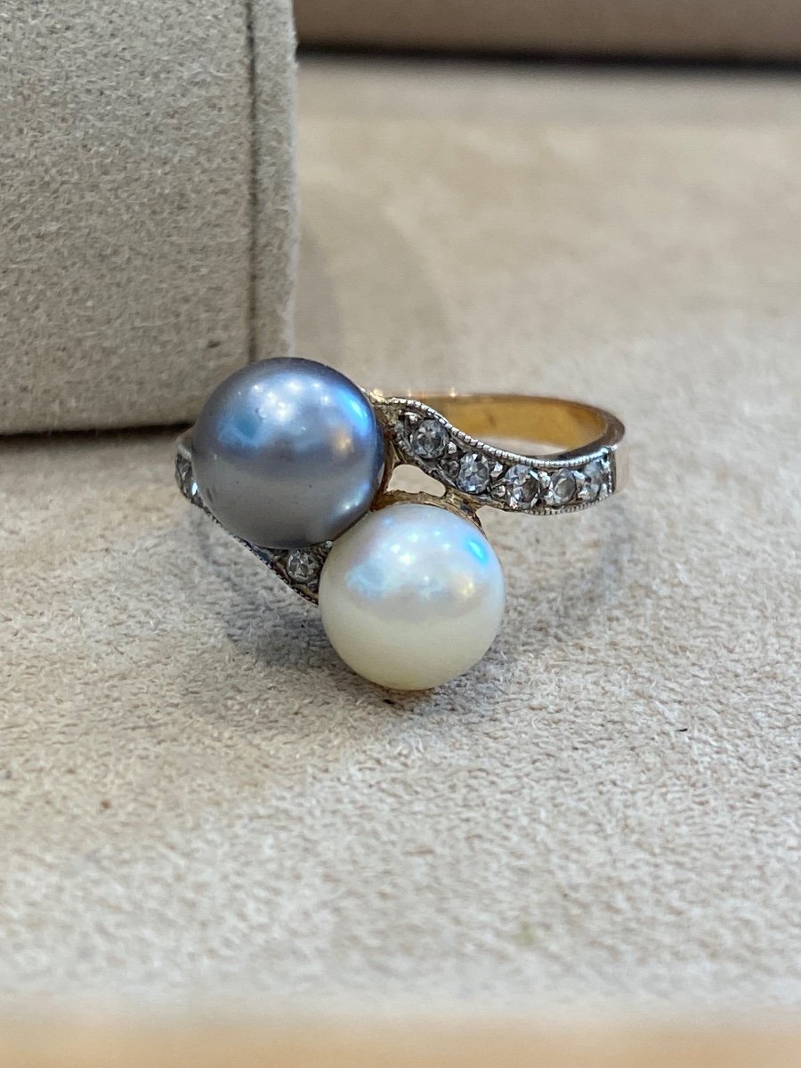 Old Toi & Moi Ring Including Tahitian Pearl And Diamonds-photo-2