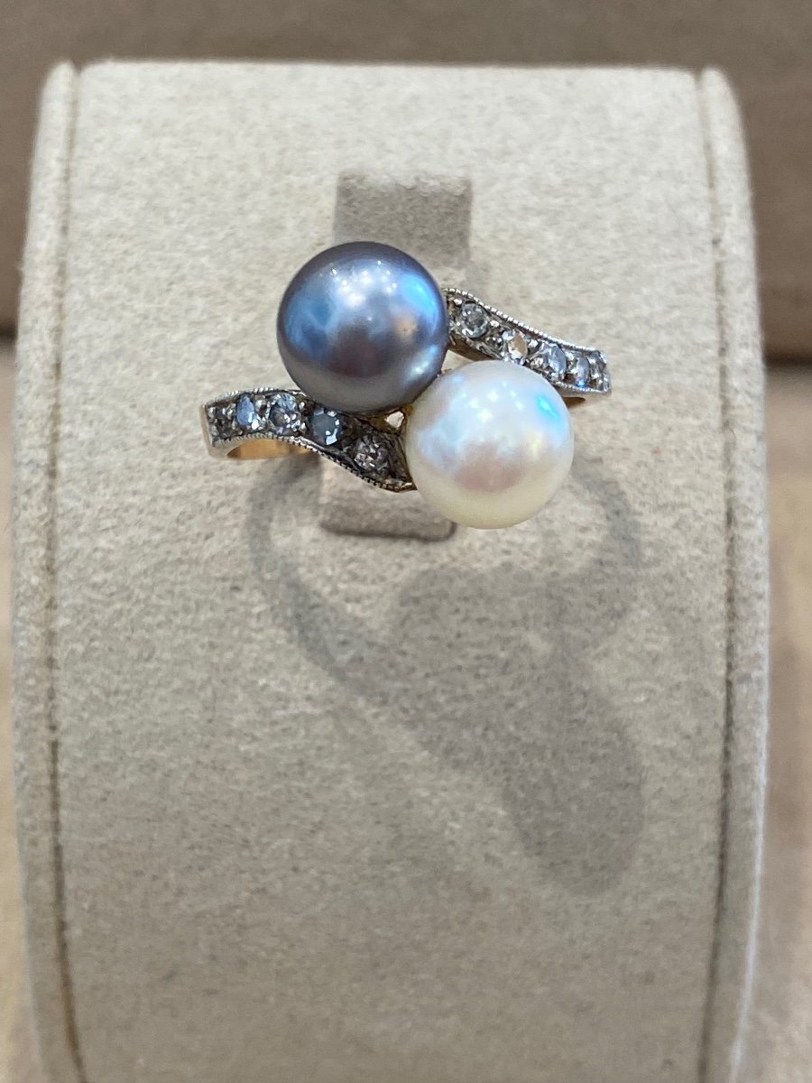 Old Toi & Moi Ring Including Tahitian Pearl And Diamonds-photo-8