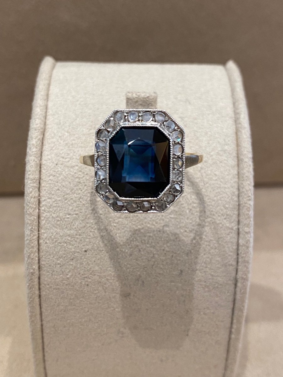 Art Deco Verneuil Sapphire & Diamond Ring-photo-3