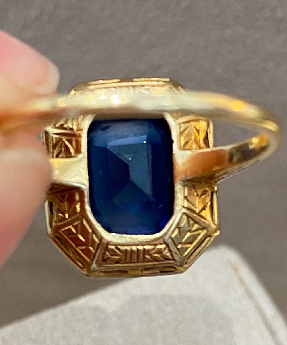 Art Deco Verneuil Sapphire & Diamond Ring-photo-3