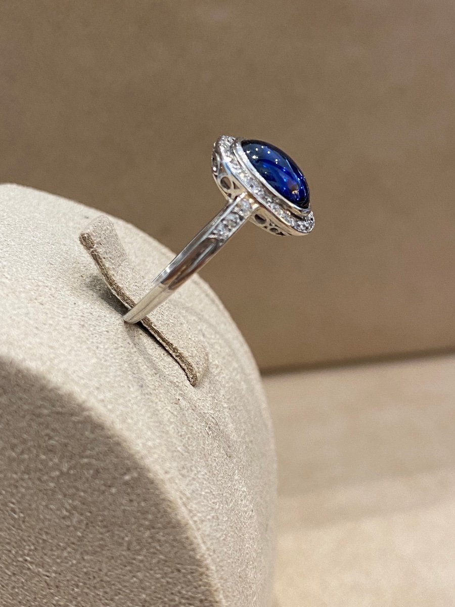 Art Deco Sapphire Cabochon And Diamond Ring-photo-2