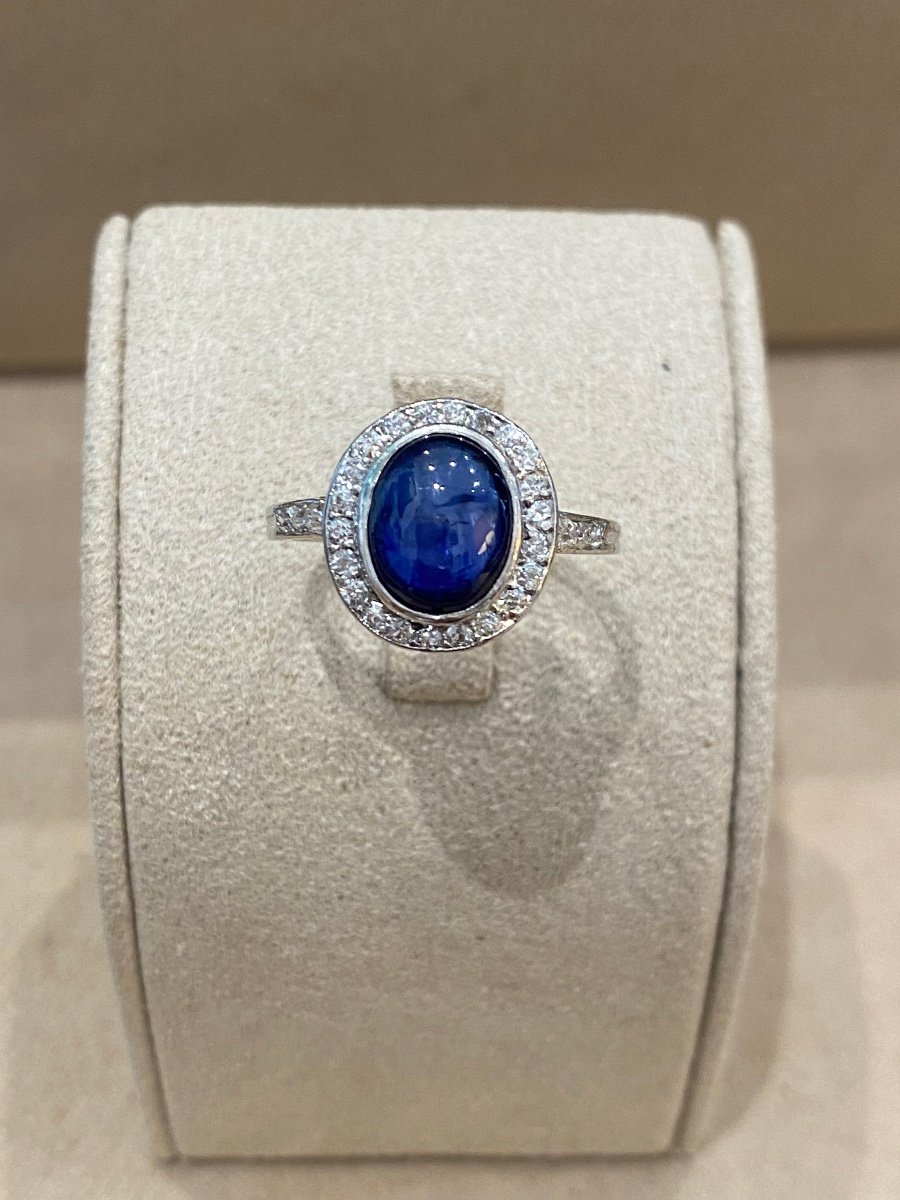 Art Deco Sapphire Cabochon And Diamond Ring