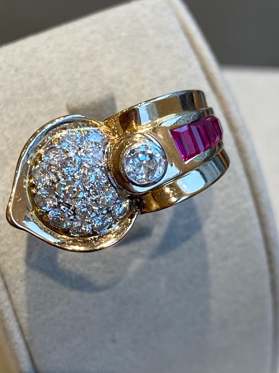 Exceptional Diamond & Ruby Tank Ring-photo-2