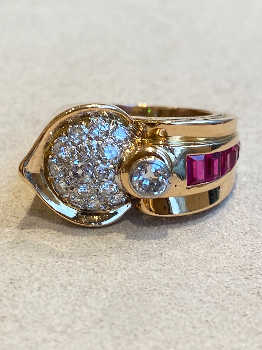 Exceptional Diamond & Ruby Tank Ring