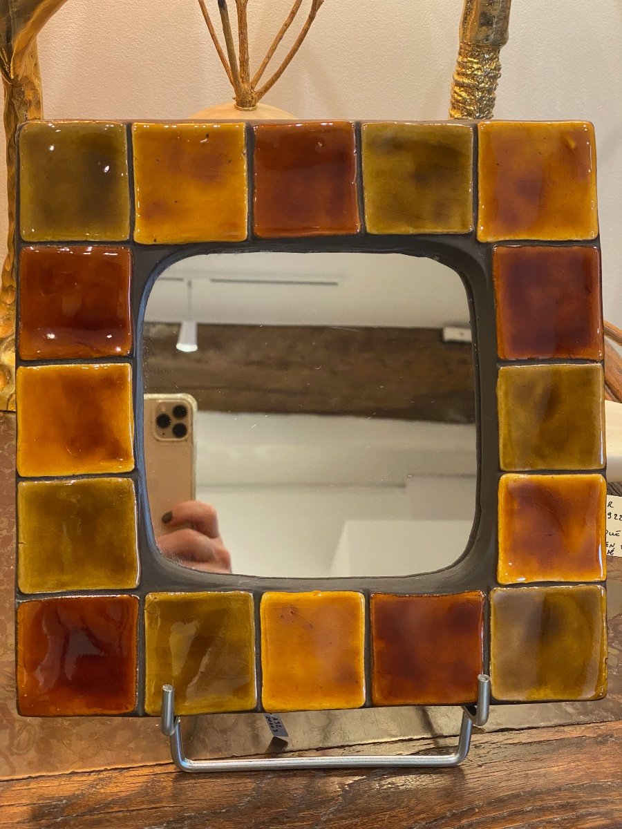 Mithe Espelet (1923-2020), "tile" Mirror In Autumn Tones-photo-2