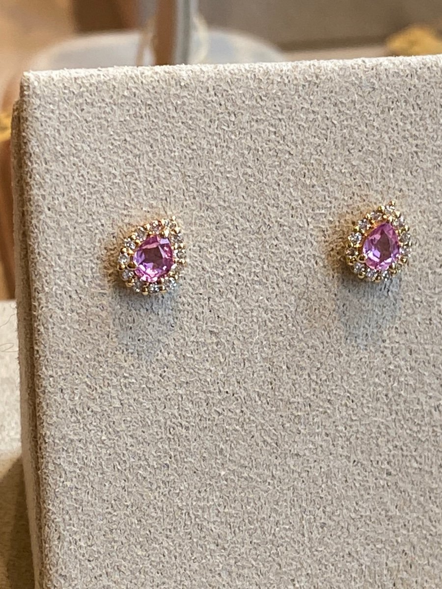 Pair Of Pear Cut Pink Sapphire Earrings-photo-2